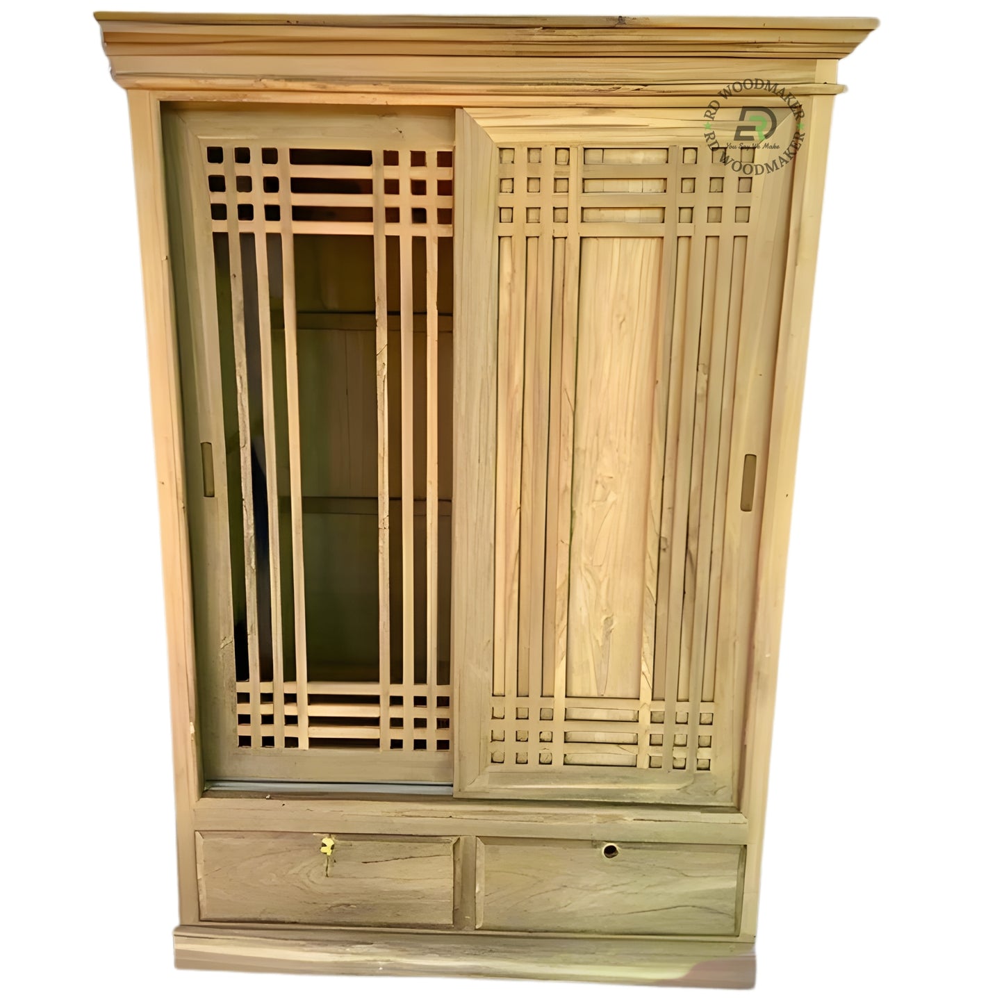 RUSTIC SLIDING DOOR SOLID WOOD WARDROBE WITH DRAWERS