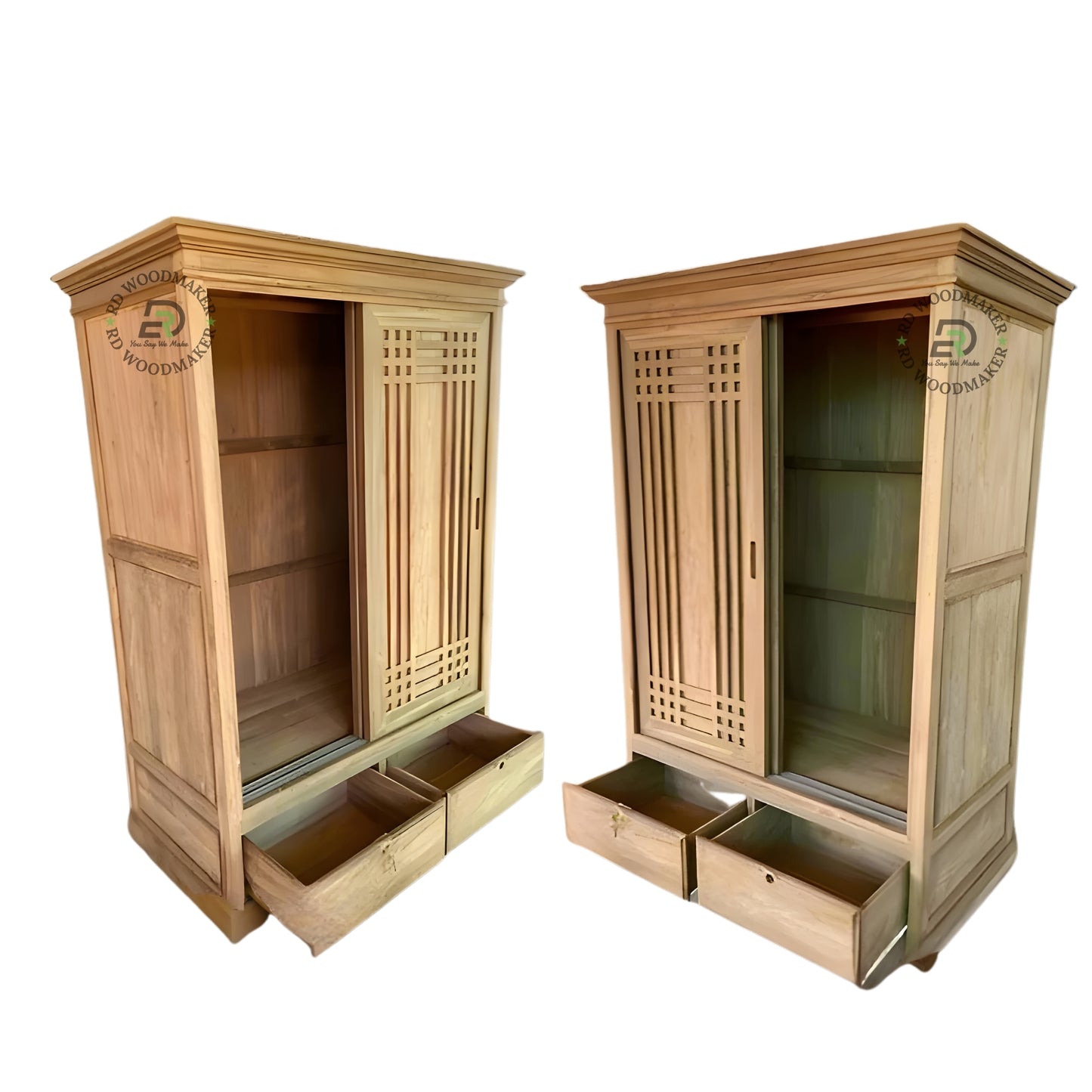 RUSTIC SLIDING DOOR SOLID WOOD WARDROBE WITH DRAWERS