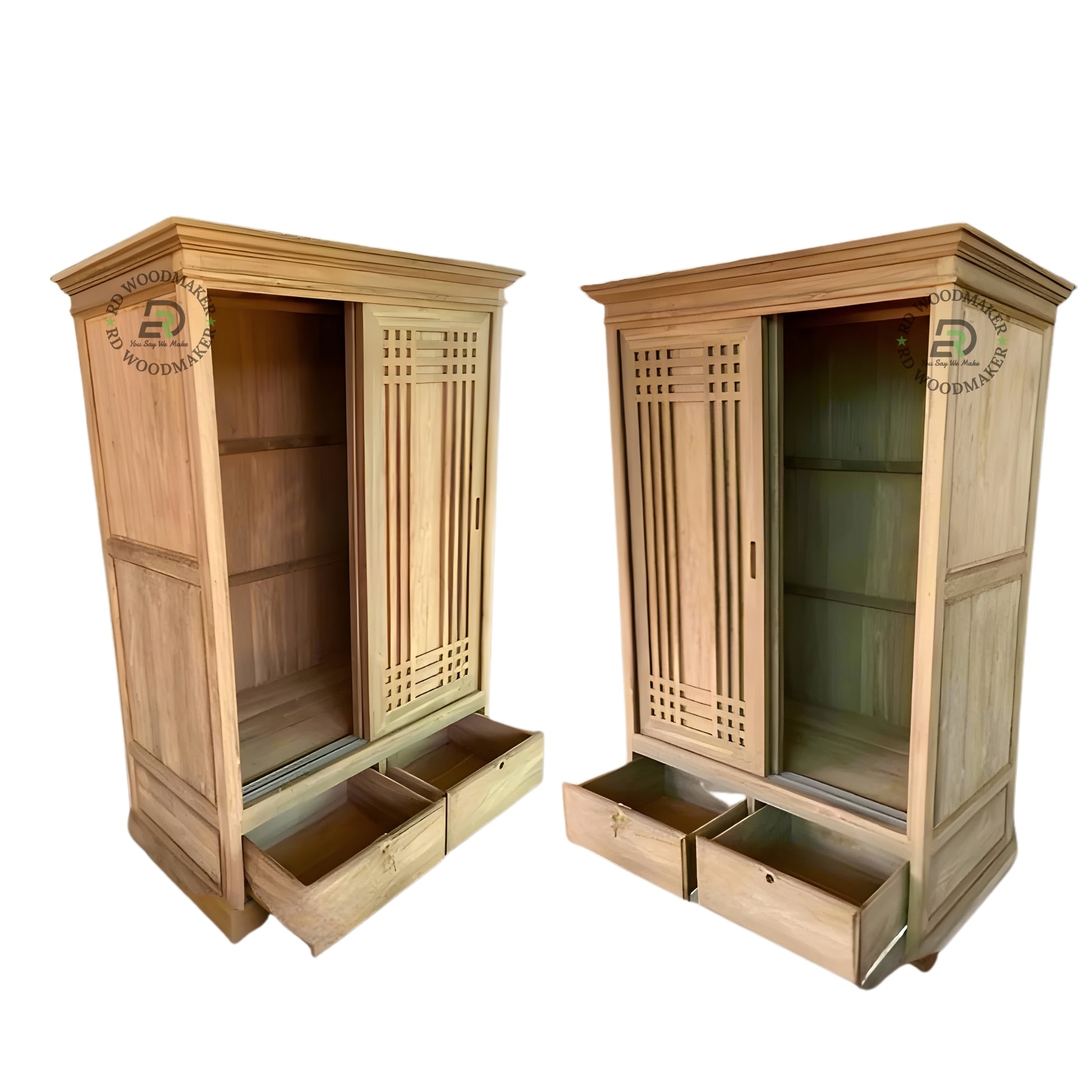 RUSTIC SLIDING DOOR SOLID WOOD WARDROBE WITH DRAWERS
