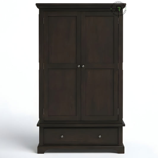 TRADITIONAL DARK ESPRESSO 2-DOOR WARDROBE WITH DRAWER