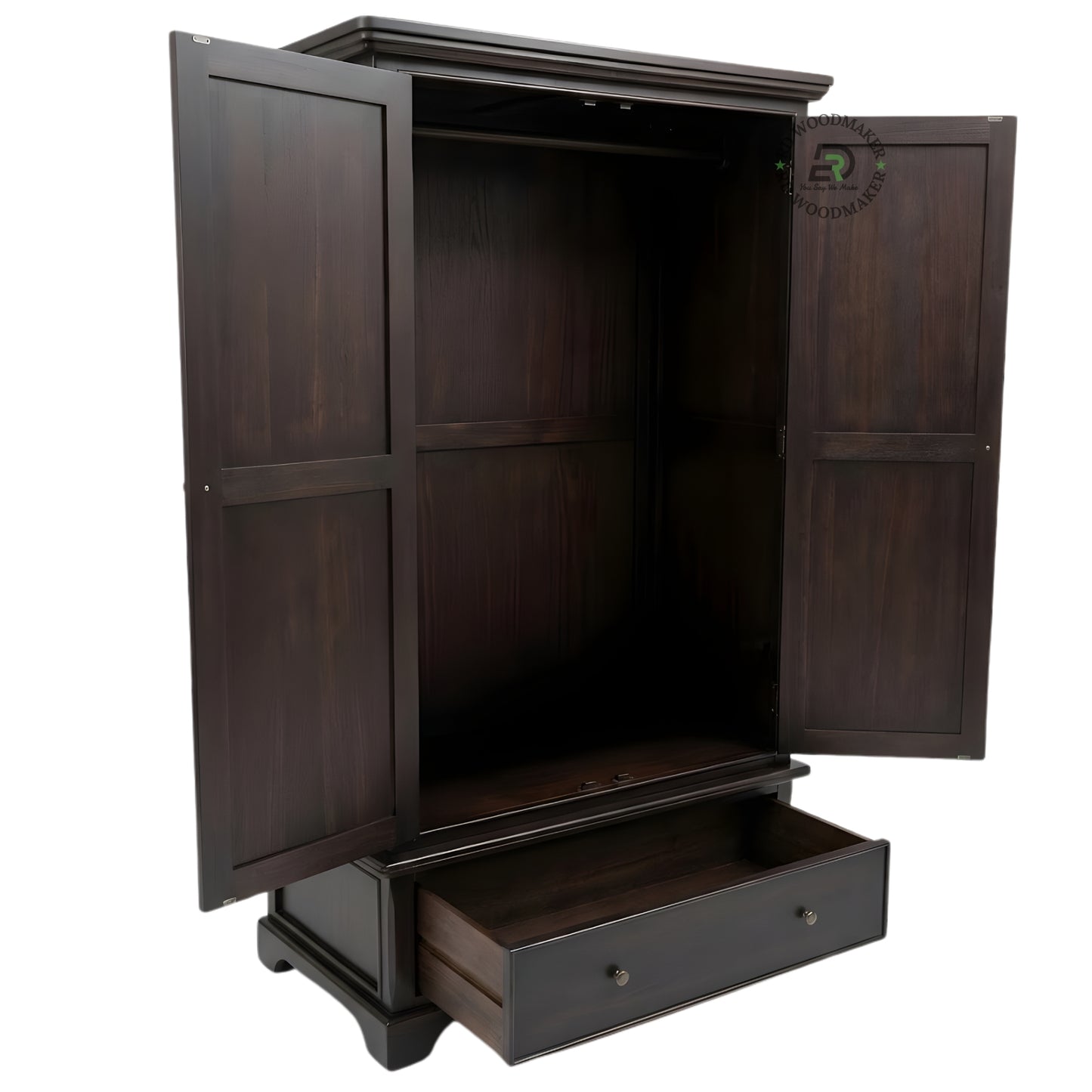 TRADITIONAL DARK ESPRESSO 2-DOOR WARDROBE WITH DRAWER