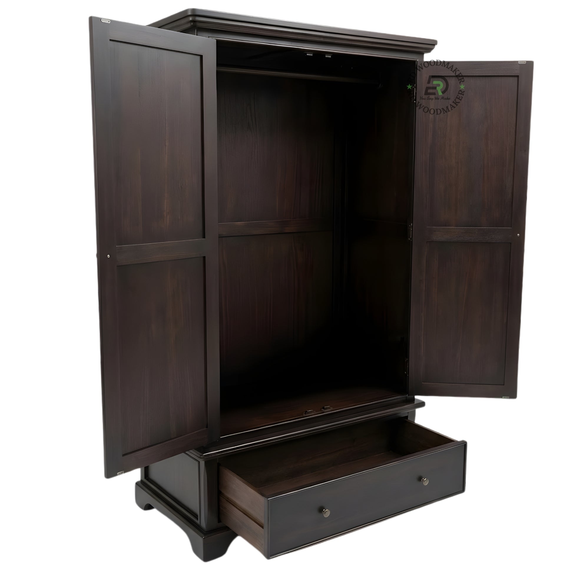 TRADITIONAL DARK ESPRESSO 2-DOOR WARDROBE WITH DRAWER