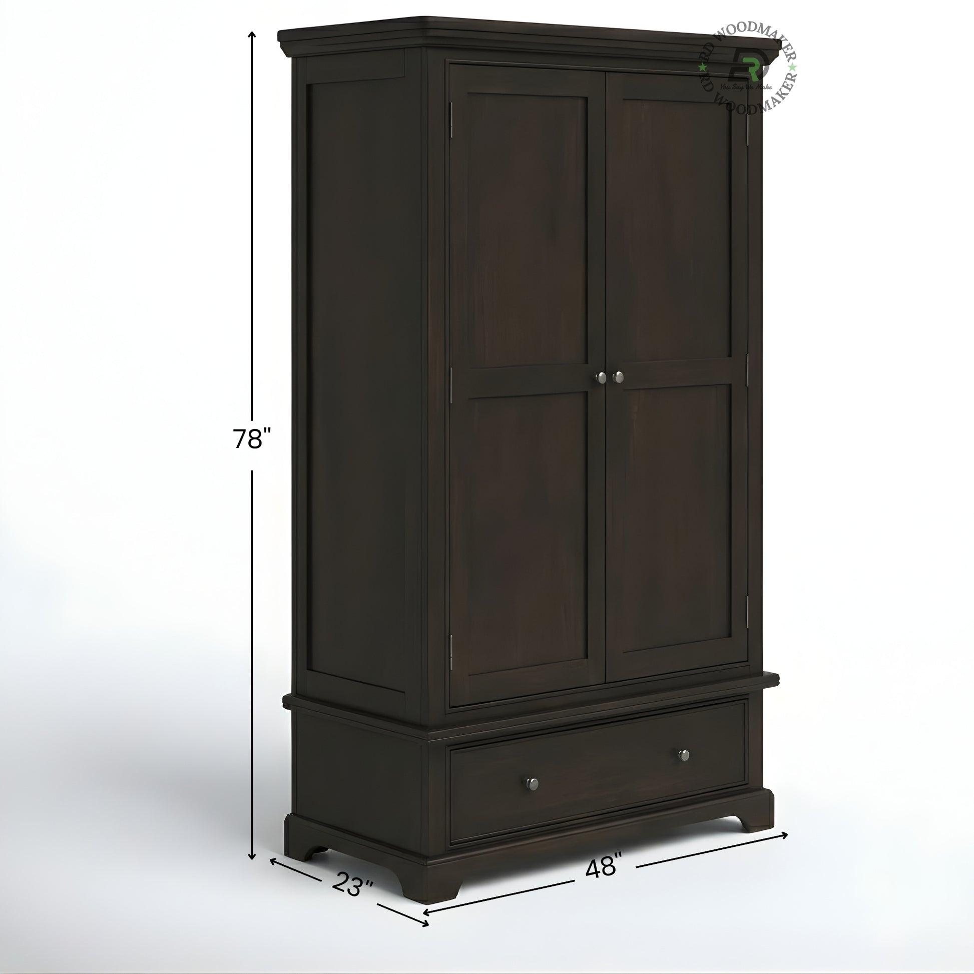 TRADITIONAL DARK ESPRESSO 2-DOOR WARDROBE WITH DRAWER