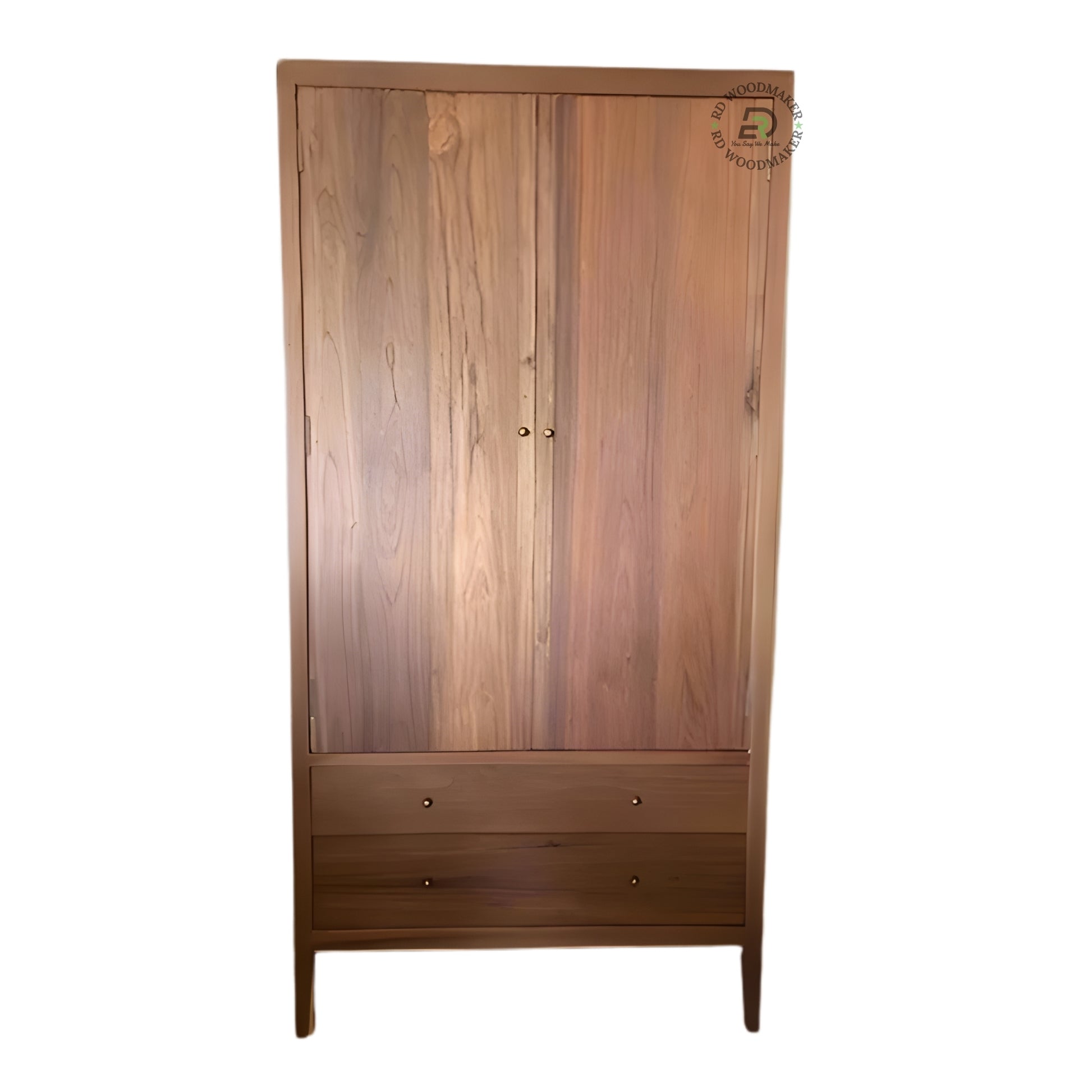 MID-CENTURY MODERN 2-DOOR SOLID WOOD WARDROBE WITH DRAWERS