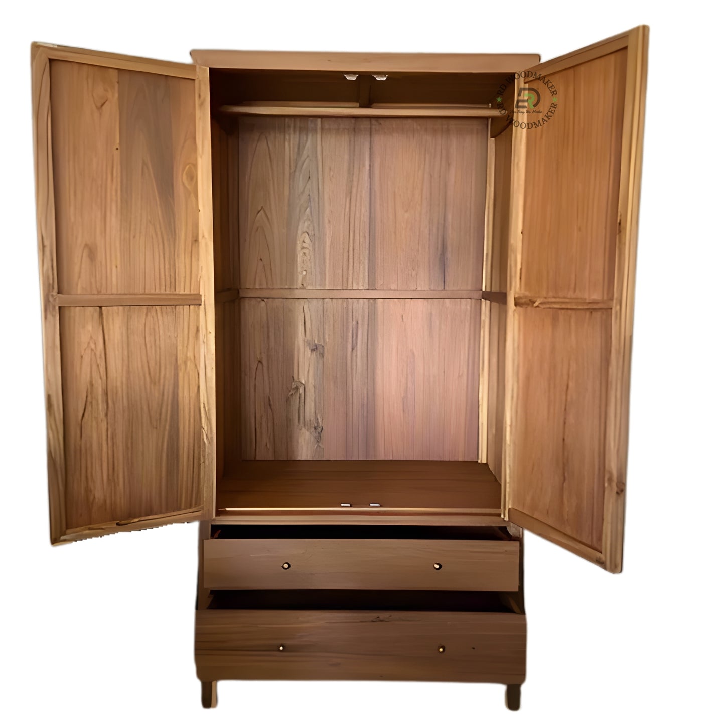 MID-CENTURY MODERN 2-DOOR SOLID WOOD WARDROBE WITH DRAWERS