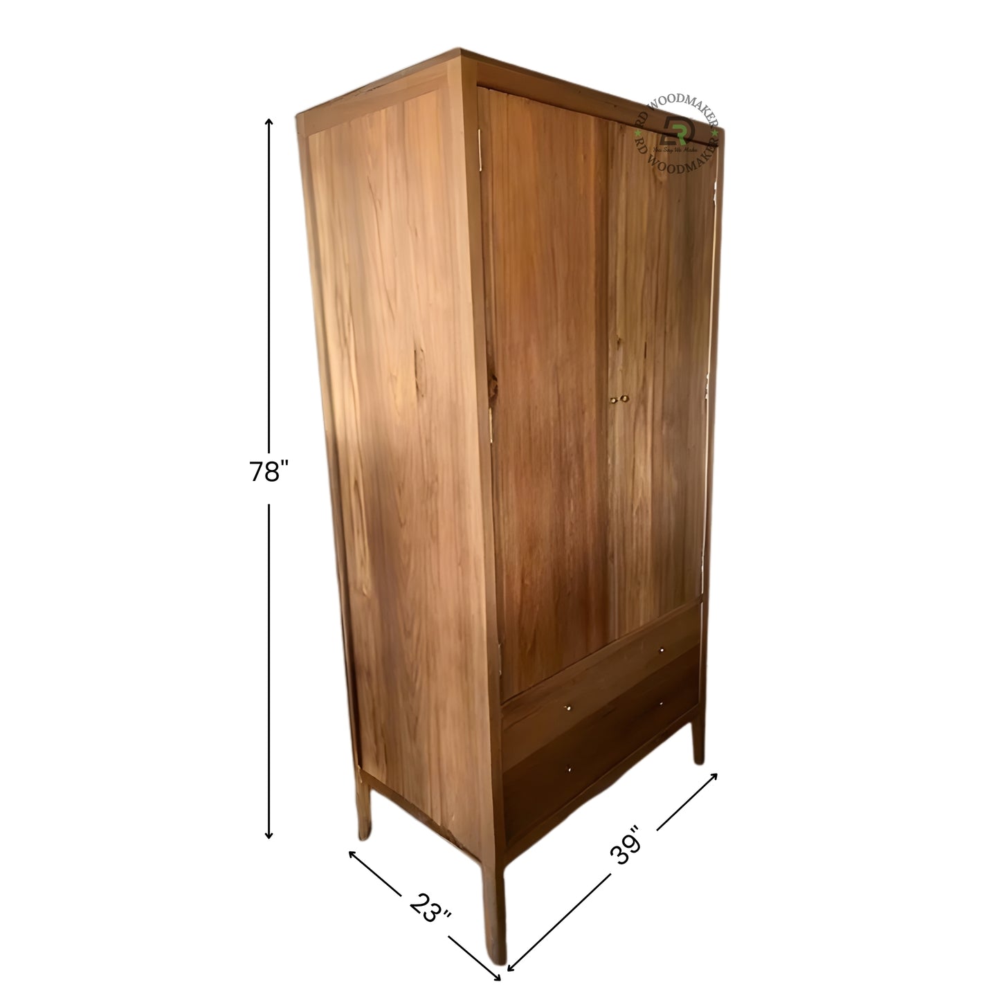MID-CENTURY MODERN 2-DOOR SOLID WOOD WARDROBE WITH DRAWERS