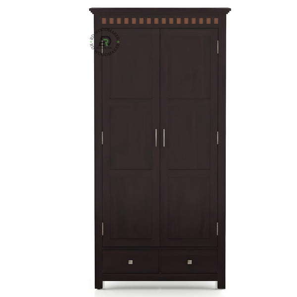 TALL DARK WOOD ARMOIRE WITH 2 DOORS AND 2 DRAWERS