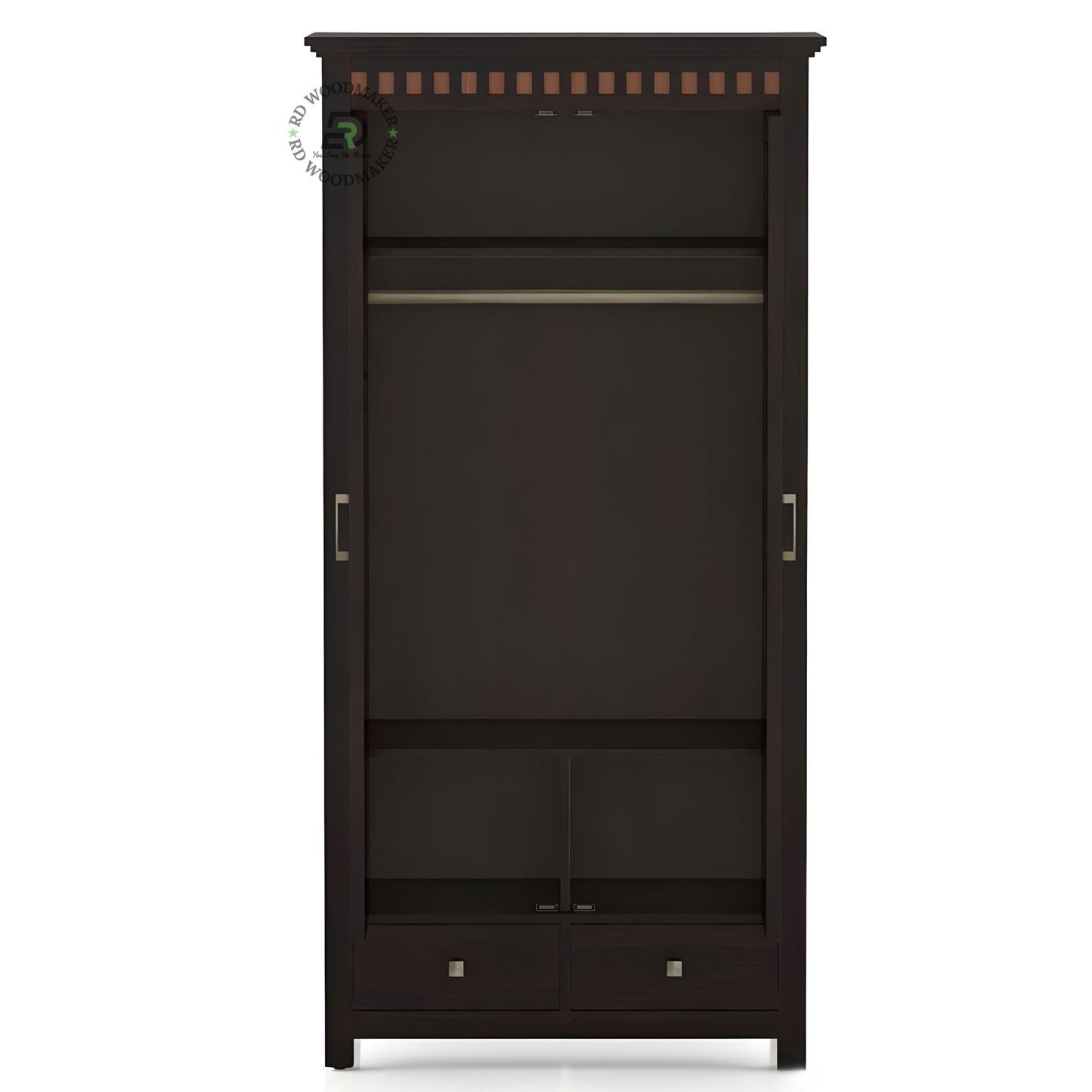 TALL DARK WOOD ARMOIRE WITH 2 DOORS AND 2 DRAWERS