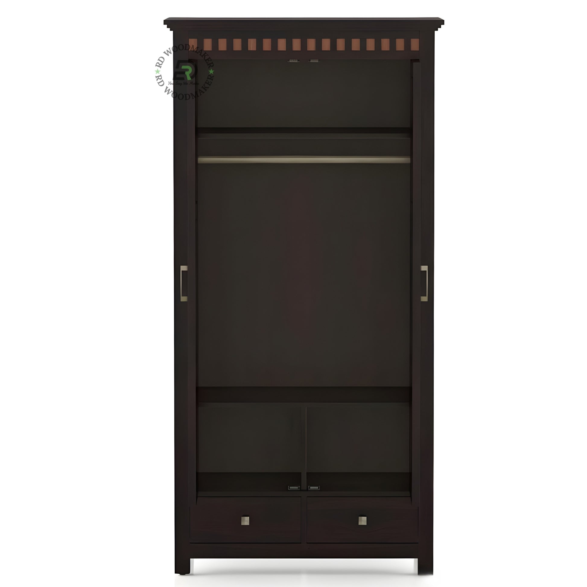TALL DARK WOOD ARMOIRE WITH 2 DOORS AND 2 DRAWERS