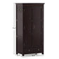 TALL DARK WOOD ARMOIRE WITH 2 DOORS AND 2 DRAWERS