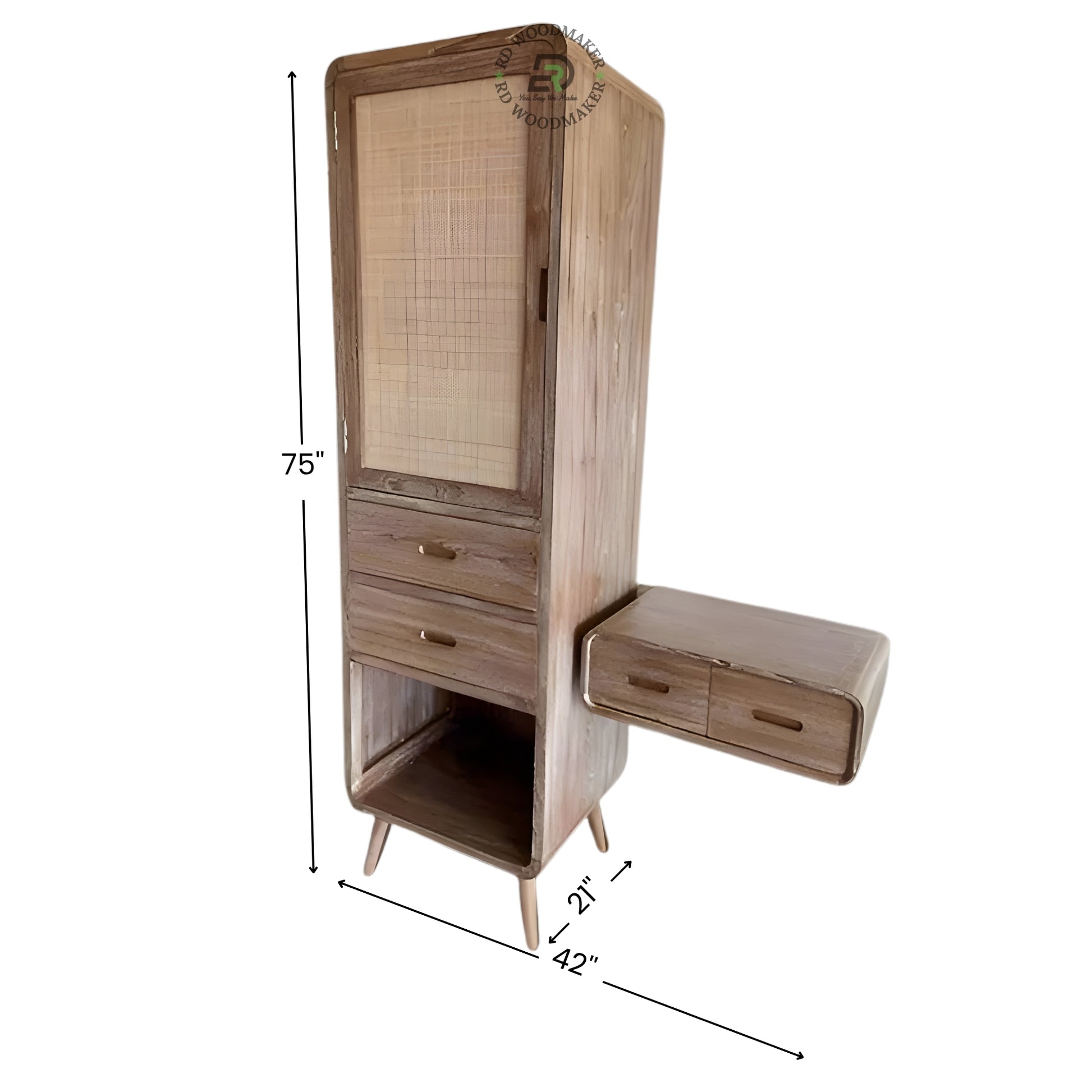 BOHO CANE DOOR WARDROBE WITH SIDE VANITY ATTACHMENT