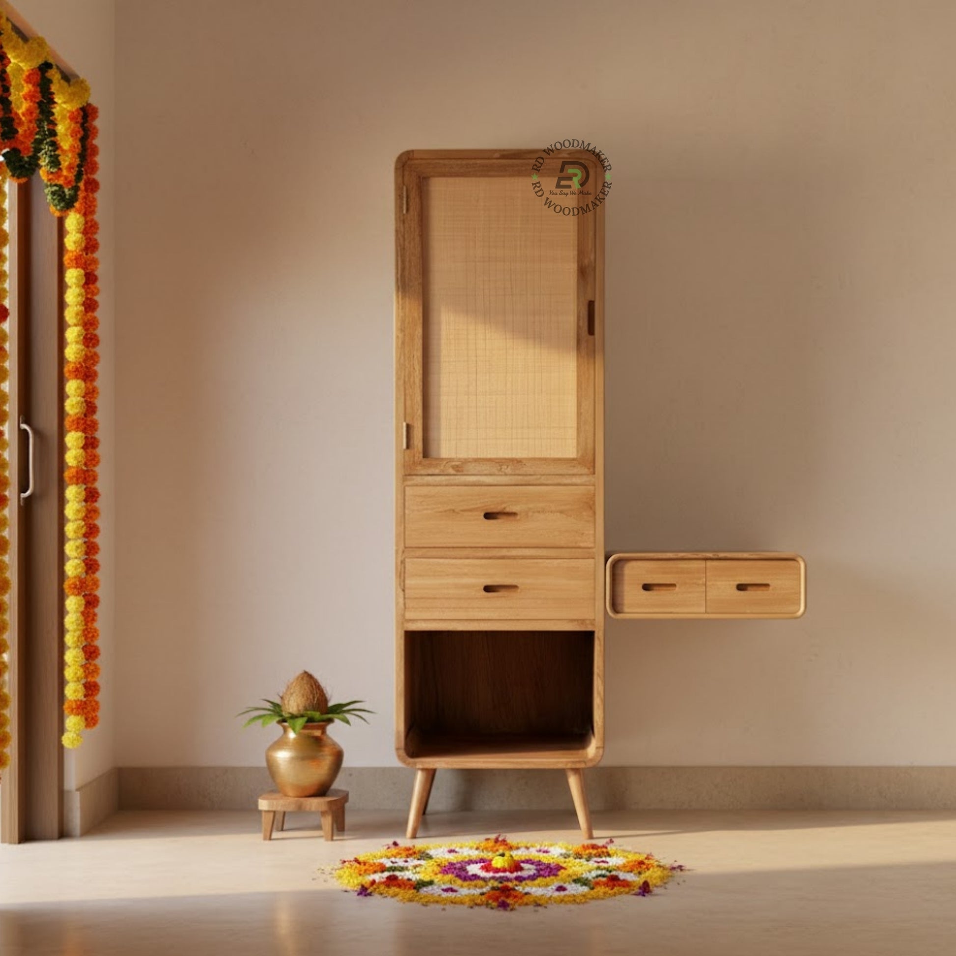 BOHO CANE DOOR WARDROBE WITH SIDE VANITY ATTACHMENT
