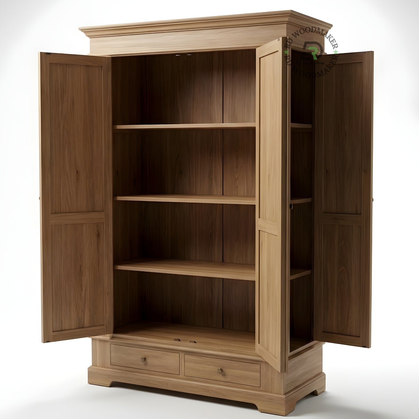 TRADITIONAL 3-DOOR SOLID WOOD WARDROBE WITH DRAWERS