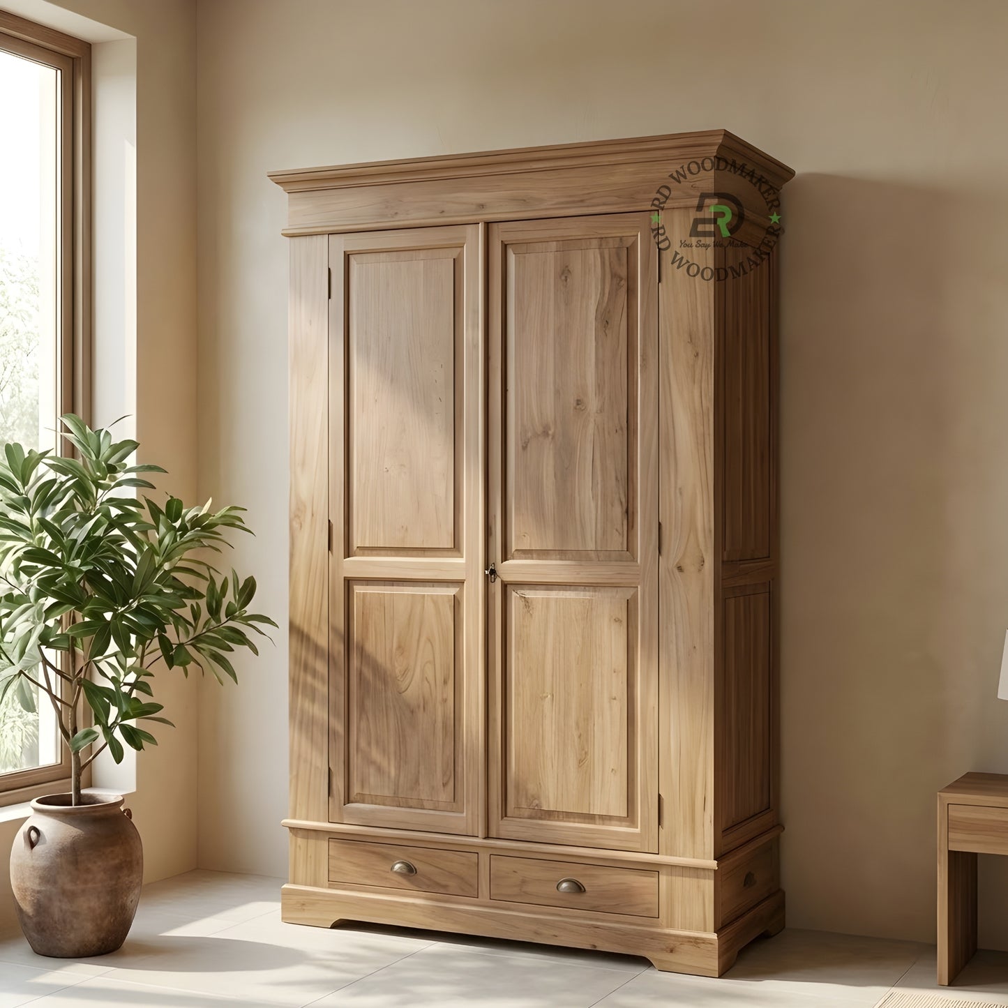 TRADITIONAL 3-DOOR SOLID WOOD WARDROBE WITH DRAWERS