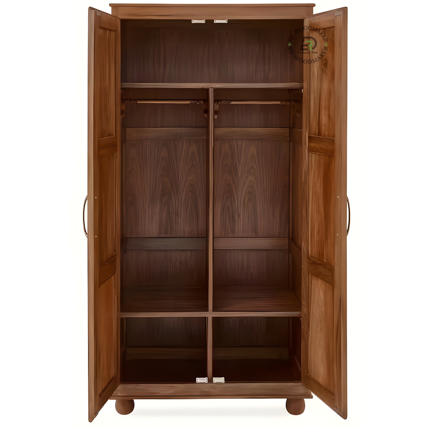 HAND-CARVED SOLID WOOD 2-DOOR WARDROBE