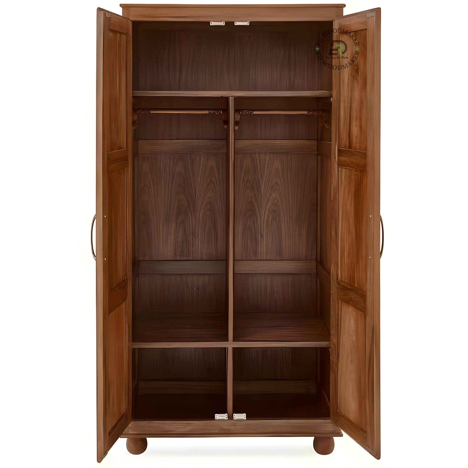 HAND-CARVED SOLID WOOD 2-DOOR WARDROBE