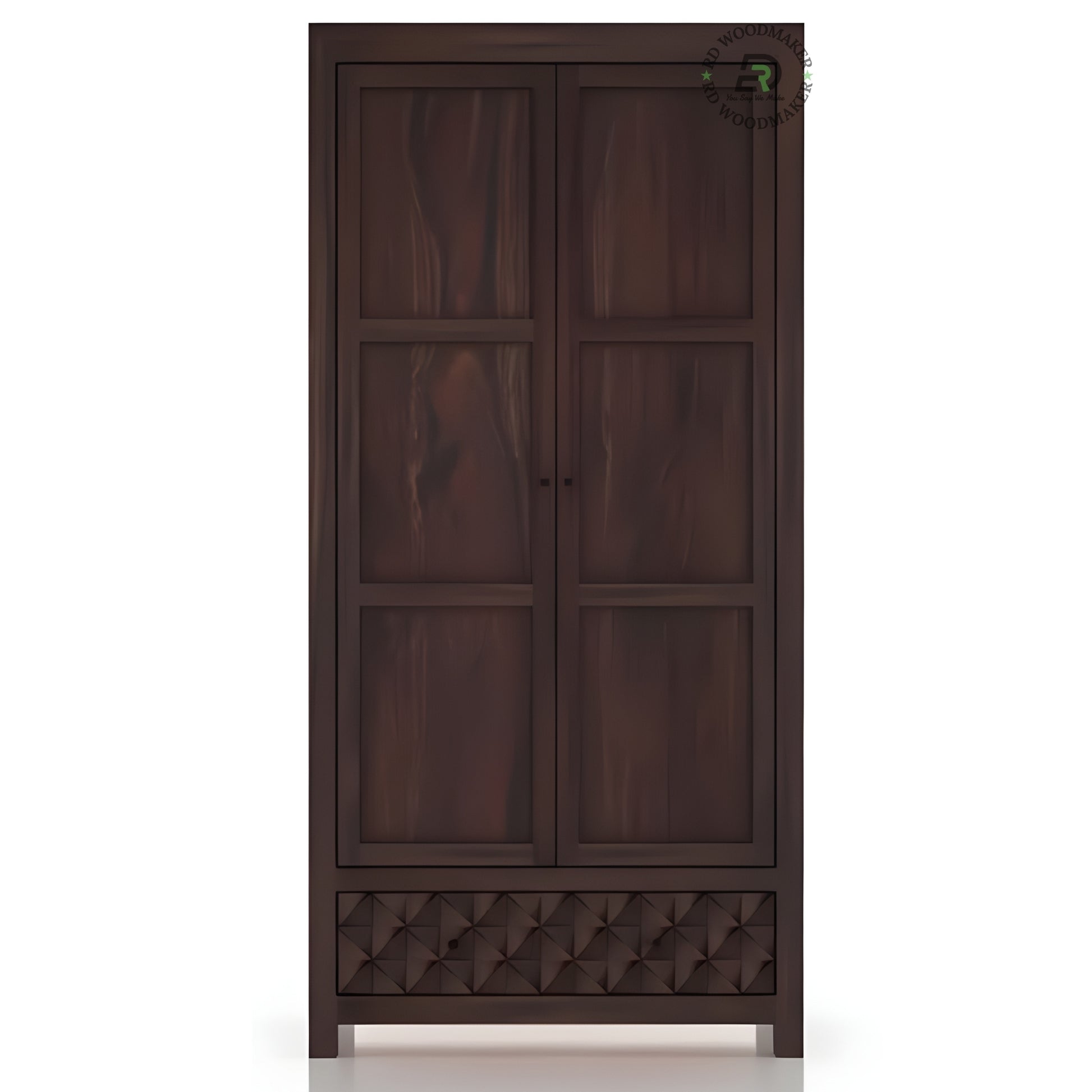 MODERN DARK WOOD 2-DOOR WARDROBE WITH TEXTURED DRAWER