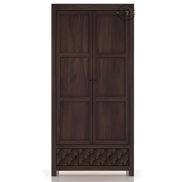 MODERN DARK WOOD 2-DOOR WARDROBE WITH TEXTURED DRAWER