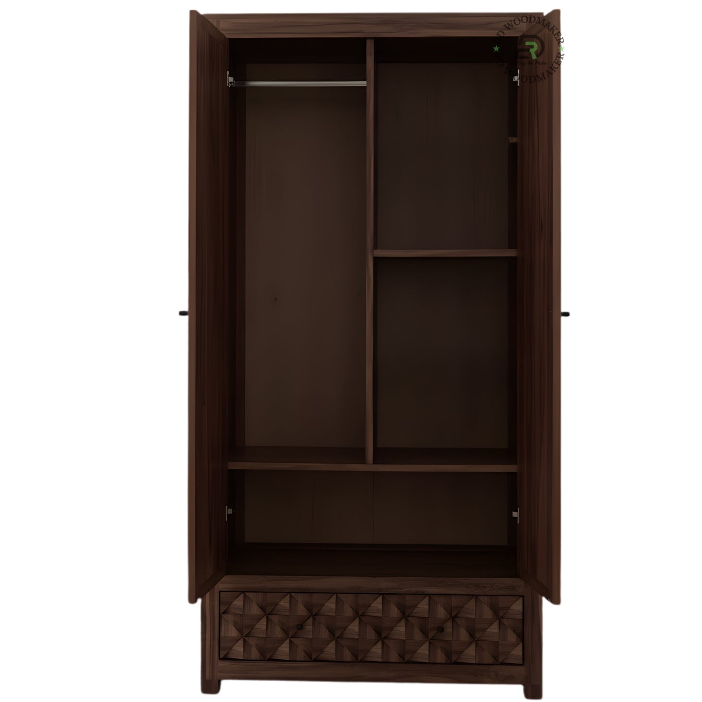 MODERN DARK WOOD 2-DOOR WARDROBE WITH TEXTURED DRAWER