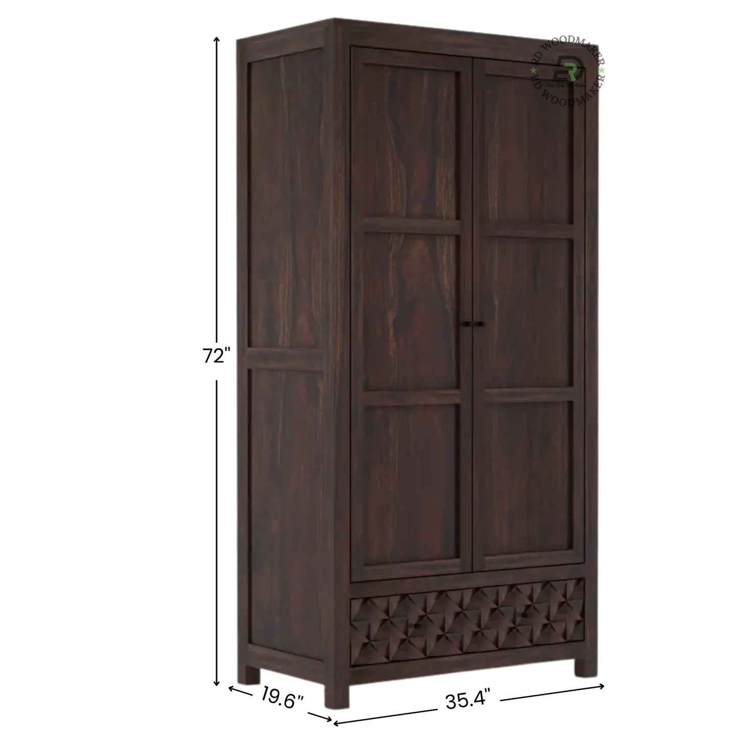 MODERN DARK WOOD 2-DOOR WARDROBE WITH TEXTURED DRAWER