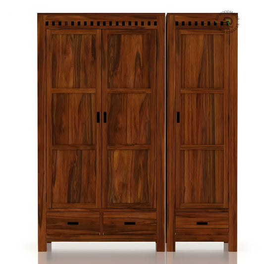 MODERN DARK WOOD 2-DOOR WARDROBE WITH GEOMETRIC CARVED DRAWER