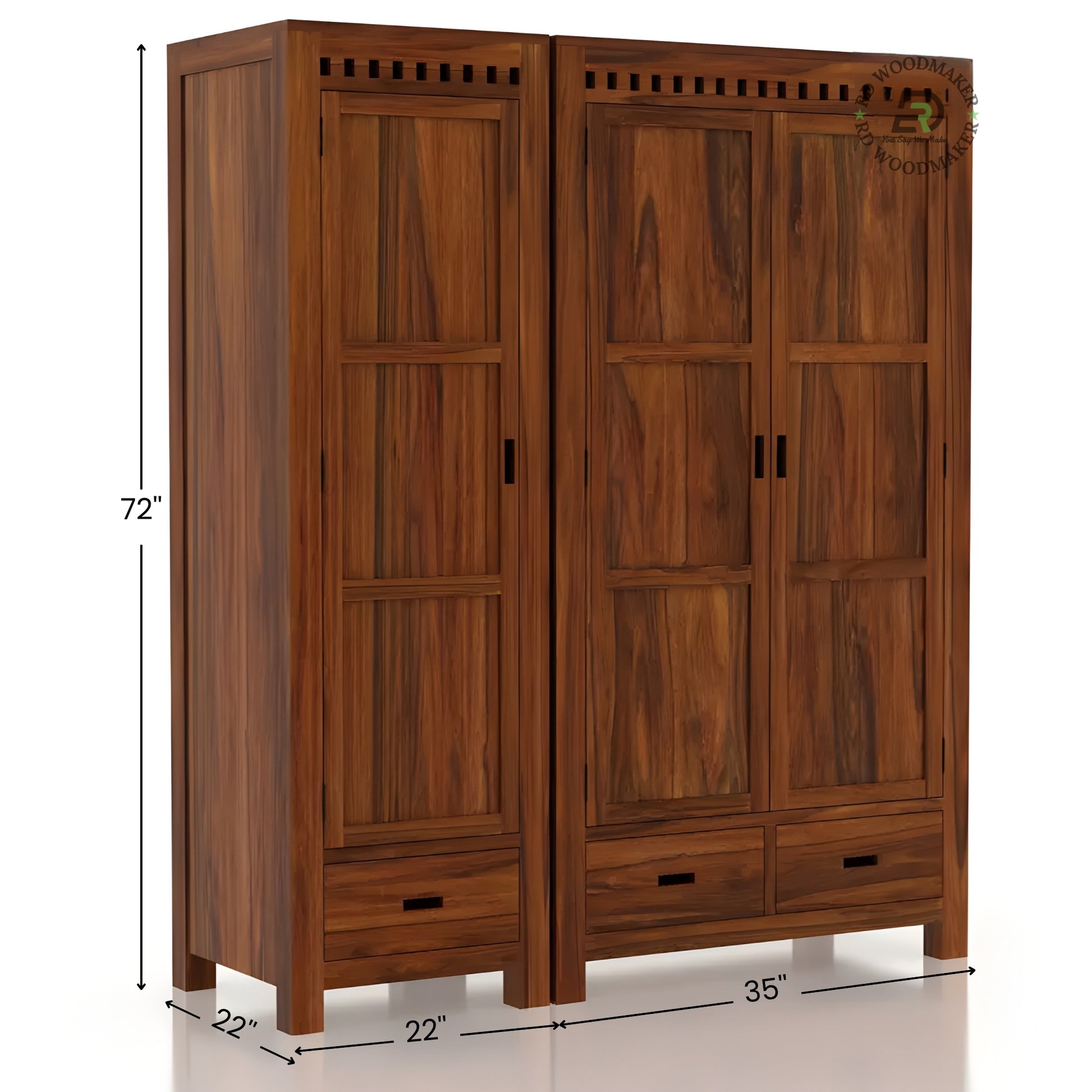 MODERN DARK WOOD 2-DOOR WARDROBE WITH GEOMETRIC CARVED DRAWER