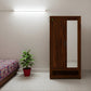 ELEGANT 2-DOOR MIRRORED WOOD WARDROBE WITH CARVED BASE