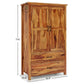 NATURAL WOOD RUSTIC WARDROBE WITH 2 DOORS AND 2 DRAWERS