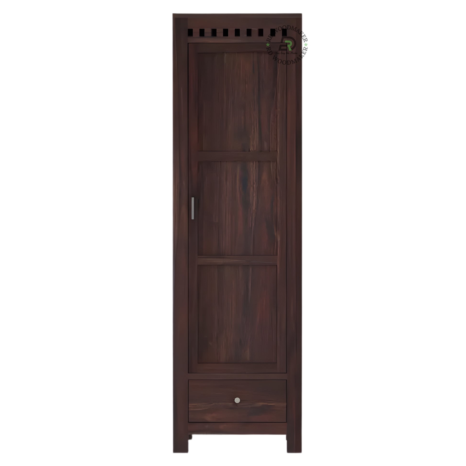 TALL SLIM 1-DOOR SOLID WOOD WARDROBE WITH DRAWER