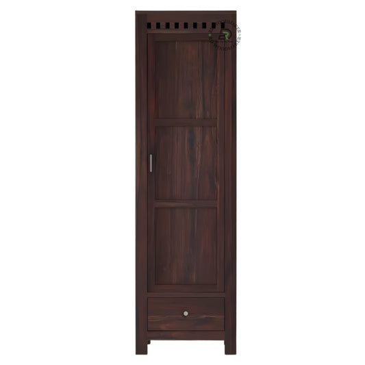 TALL SLIM 1-DOOR SOLID WOOD WARDROBE WITH DRAWER