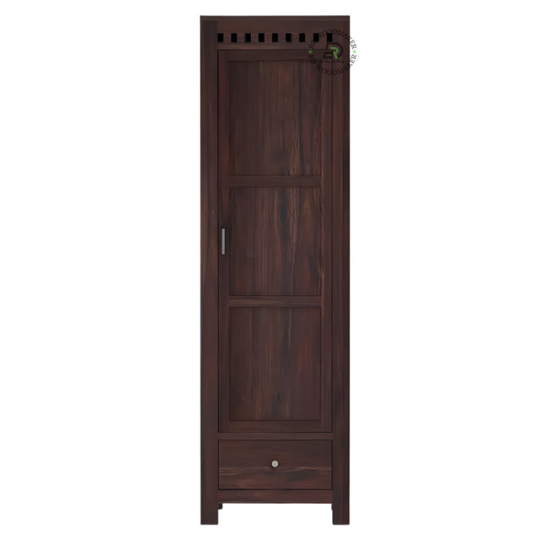 TALL SLIM 1-DOOR SOLID WOOD WARDROBE WITH DRAWER