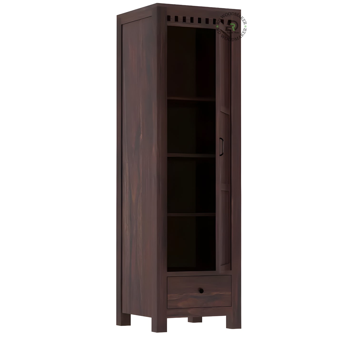 TALL SLIM 1-DOOR SOLID WOOD WARDROBE WITH DRAWER