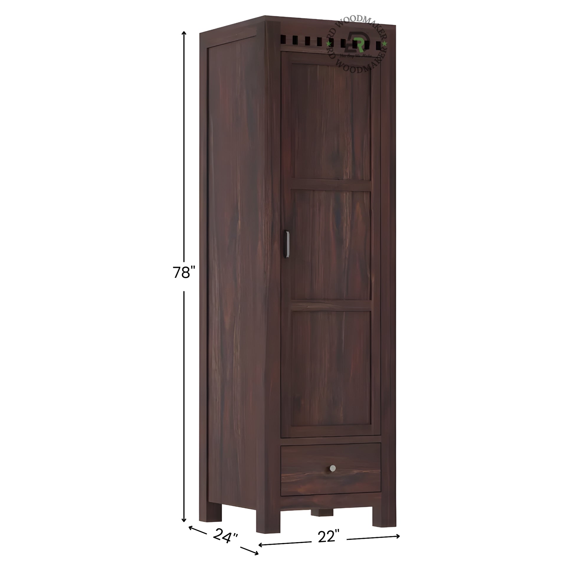 TALL SLIM 1-DOOR SOLID WOOD WARDROBE WITH DRAWER