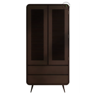 BOHO SOLID WOOD 2-DOOR WARDROBE WITH CANE PANELS AND 3 DRAWERS