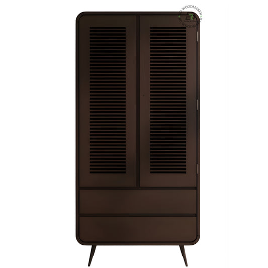 BOHO SOLID WOOD 2-DOOR WARDROBE WITH CANE PANELS AND 3 DRAWERS