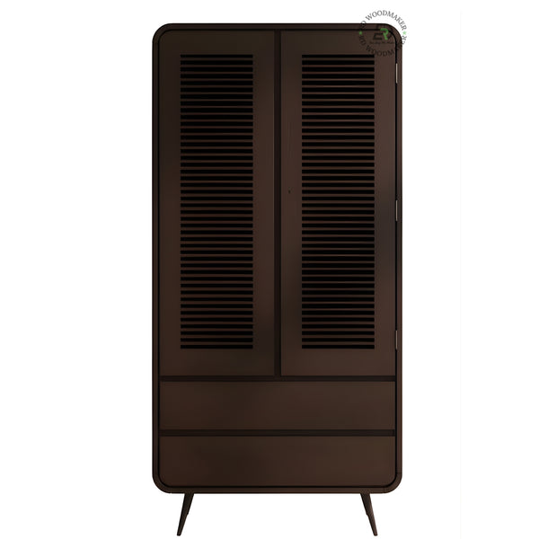 BOHO SOLID WOOD 2-DOOR WARDROBE WITH CANE PANELS AND 3 DRAWERS