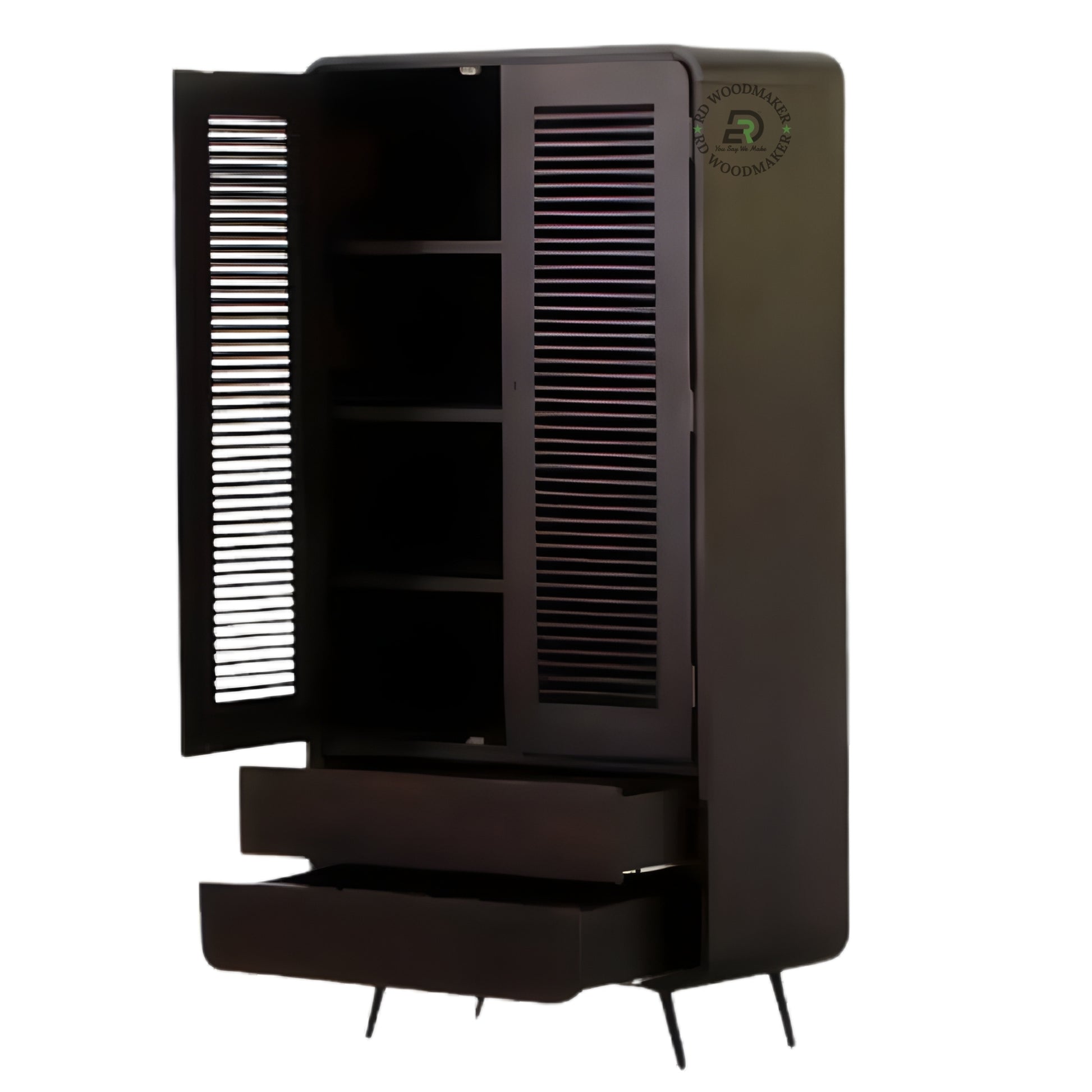 BOHO SOLID WOOD 2-DOOR WARDROBE WITH CANE PANELS AND 3 DRAWERS