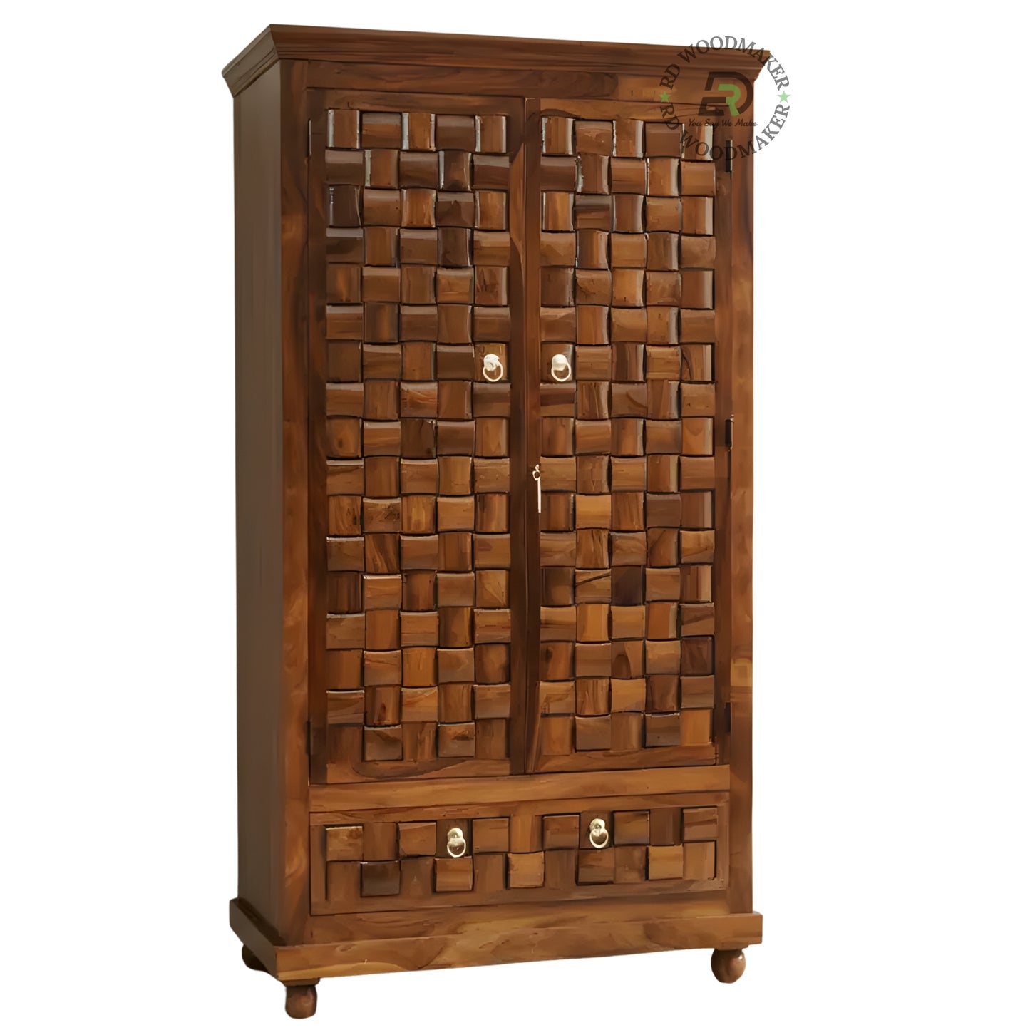 MODERN BLACK ARCHED 2-DOOR WARDROBE WITH RATTAN CANE PANELS