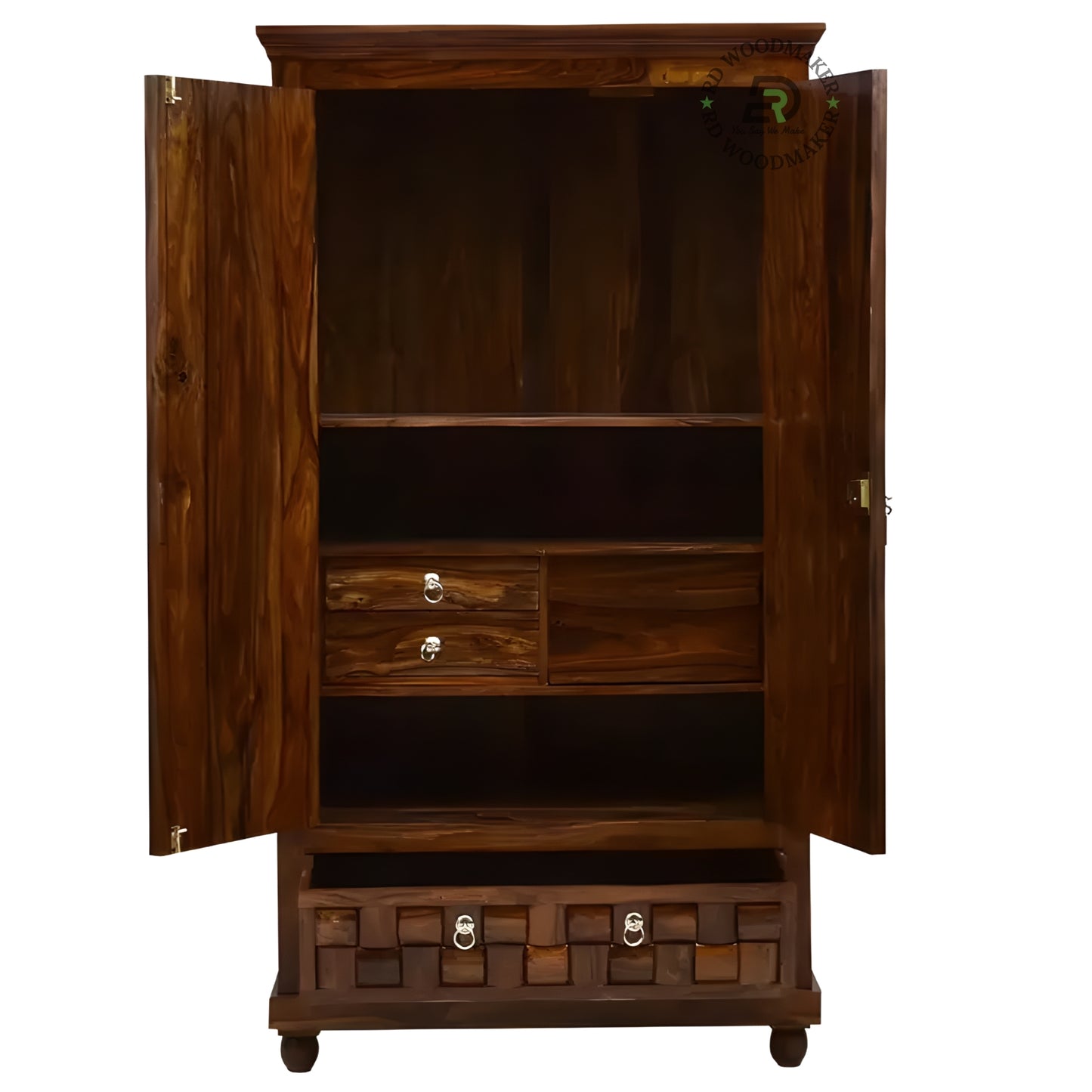 MODERN BLACK ARCHED 2-DOOR WARDROBE WITH RATTAN CANE PANELS