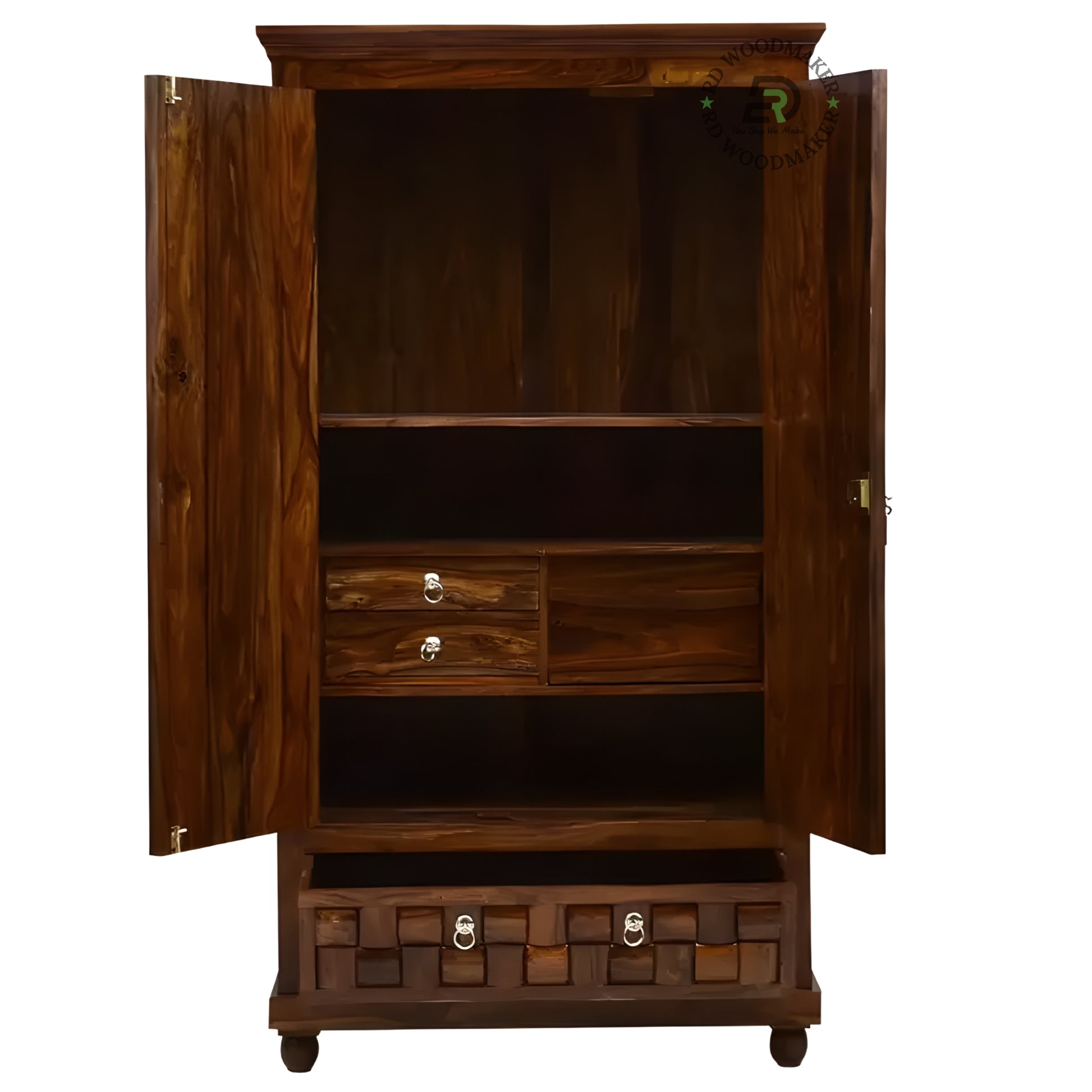 MODERN BLACK ARCHED 2-DOOR WARDROBE WITH RATTAN CANE PANELS