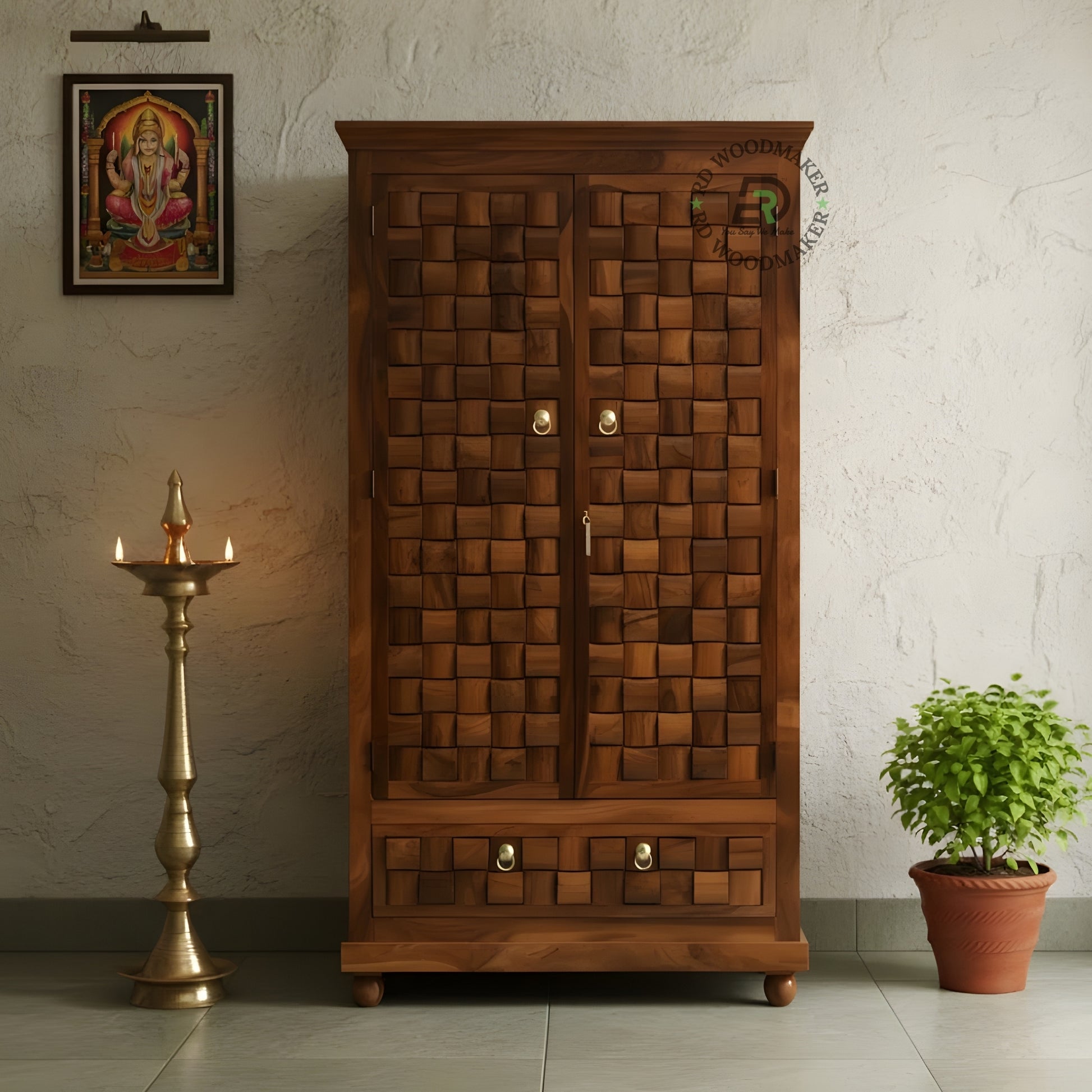MODERN BLACK ARCHED 2-DOOR WARDROBE WITH RATTAN CANE PANELS