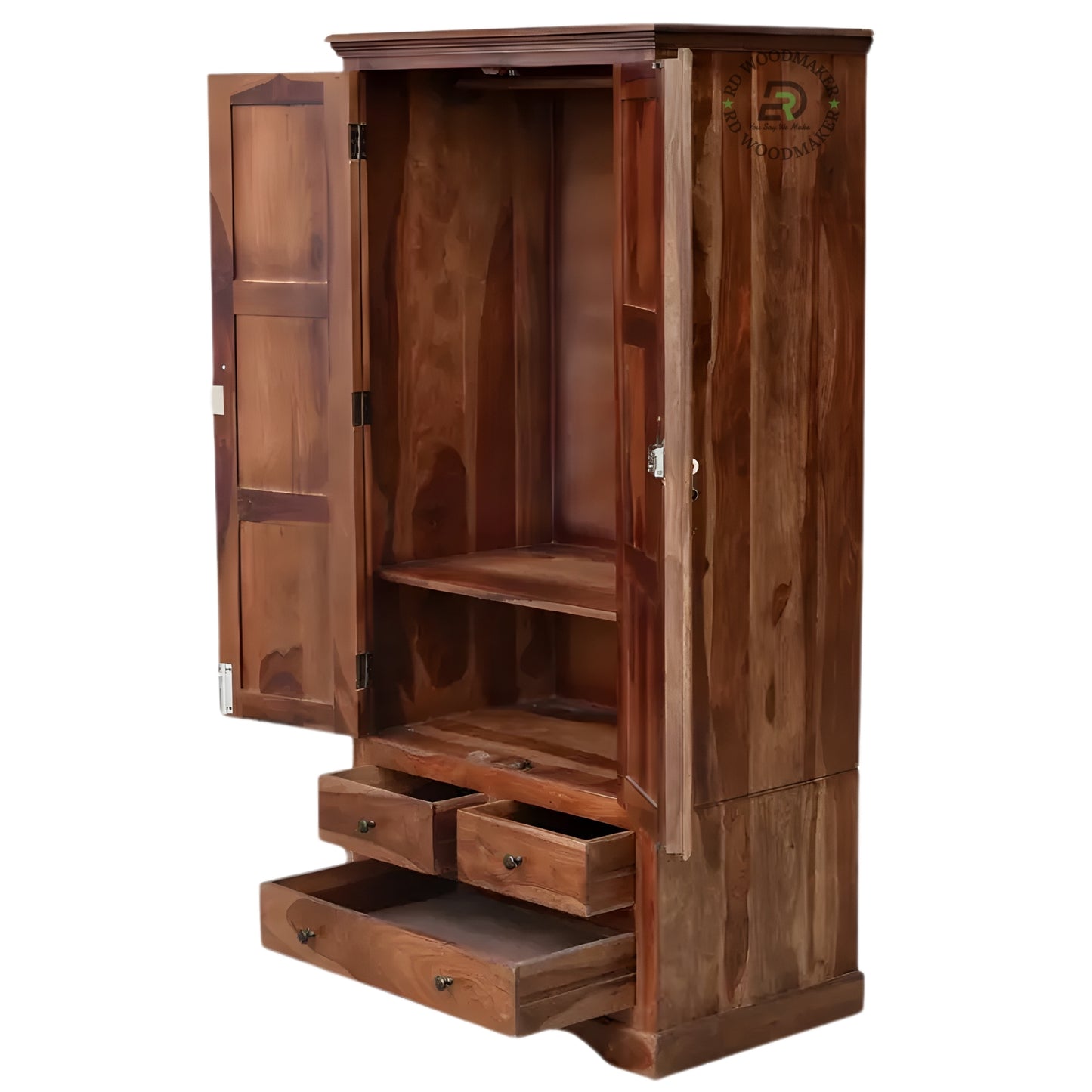 LARGE TRADITIONAL 4-DOOR SOLID WOOD WARDROBE WITH 2 DRAWERS