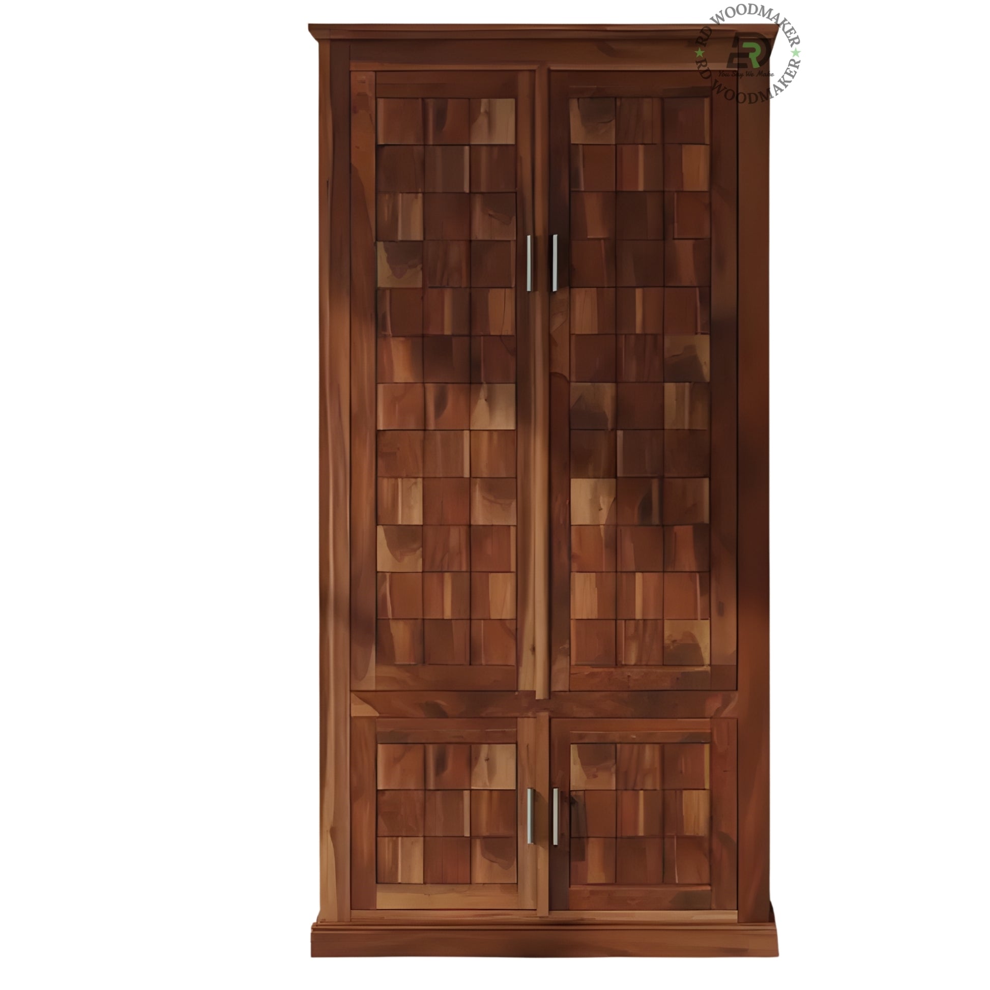 RUSTIC 3D WOVEN BLOCK PATTERN 2-DOOR SOLID WOOD WARDROBE