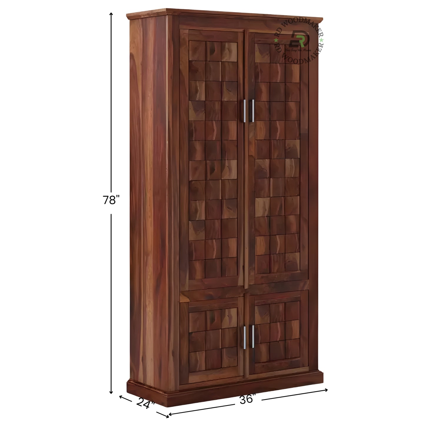 RUSTIC 3D WOVEN BLOCK PATTERN 2-DOOR SOLID WOOD WARDROBE
