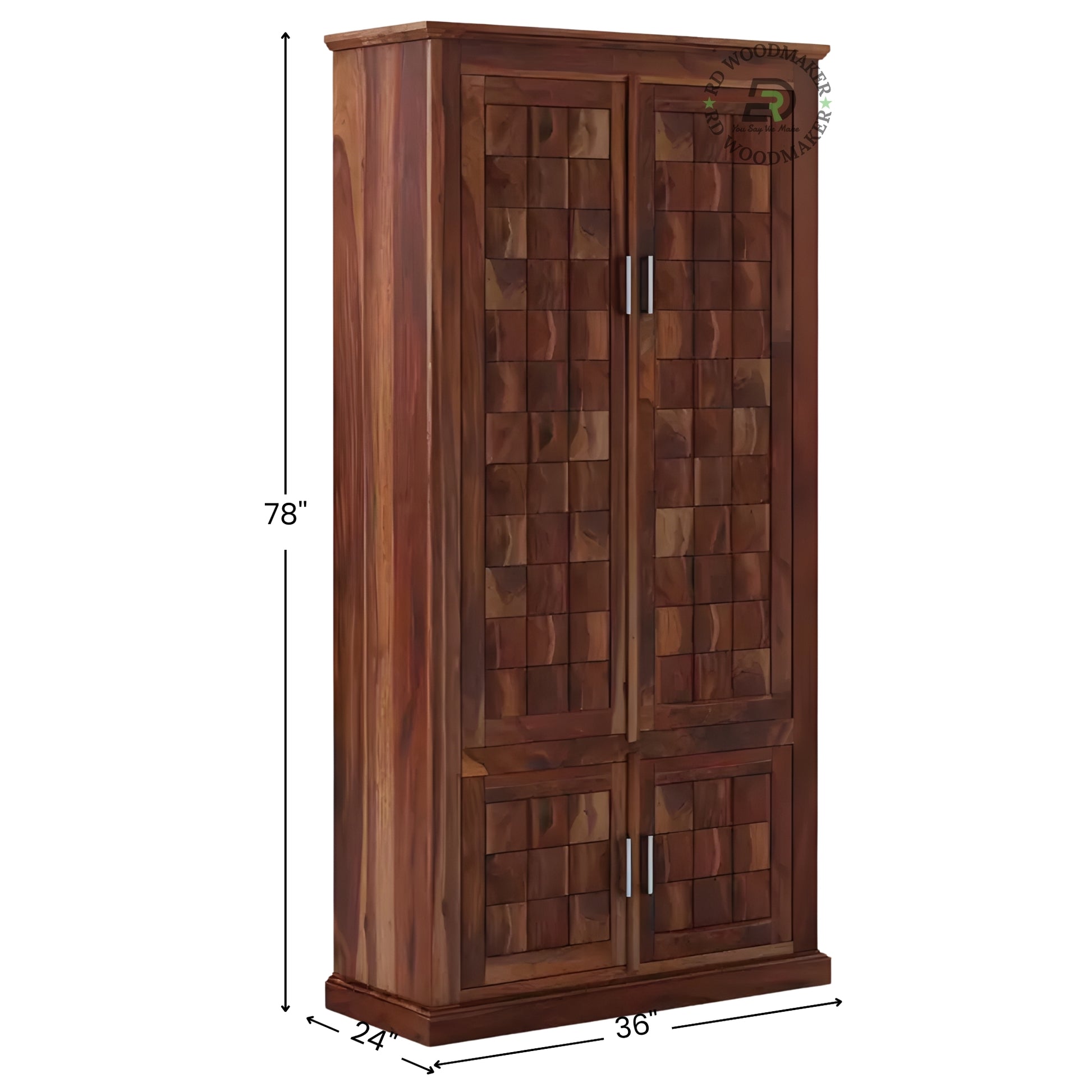 RUSTIC 3D WOVEN BLOCK PATTERN 2-DOOR SOLID WOOD WARDROBE