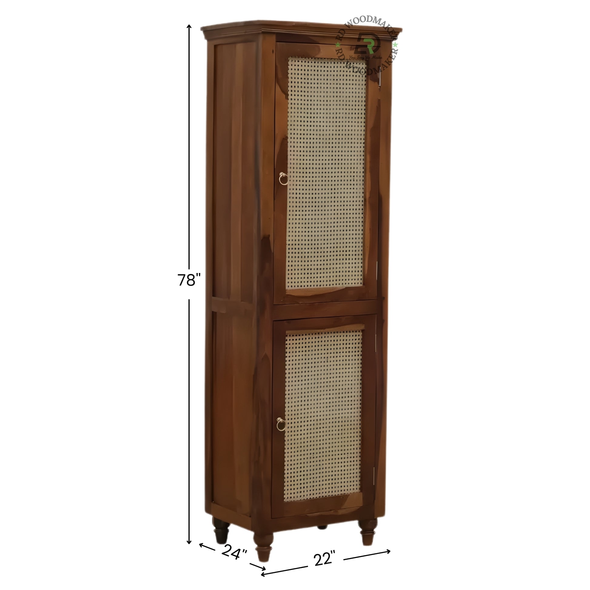 TALL SLIM CANE PANEL 2-DOOR SOLID WOOD WARDROBE