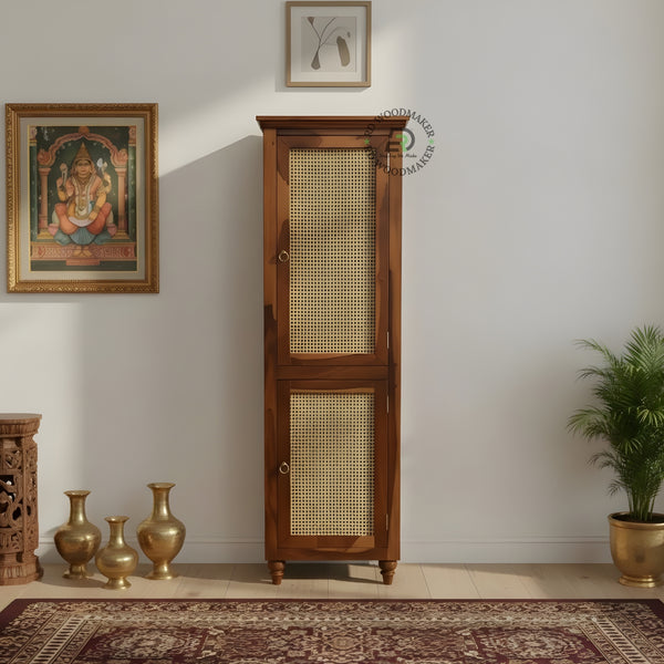 TALL SLIM CANE PANEL 2-DOOR SOLID WOOD WARDROBE