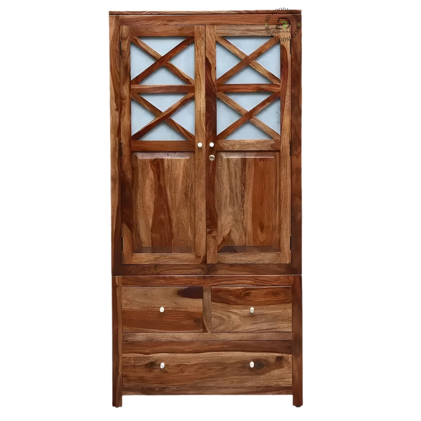 RUSTIC WOVEN WOOD BLOCK PATTERN 2-DOOR WARDROBE