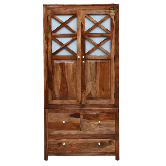 RUSTIC WOVEN WOOD BLOCK PATTERN 2-DOOR WARDROBE