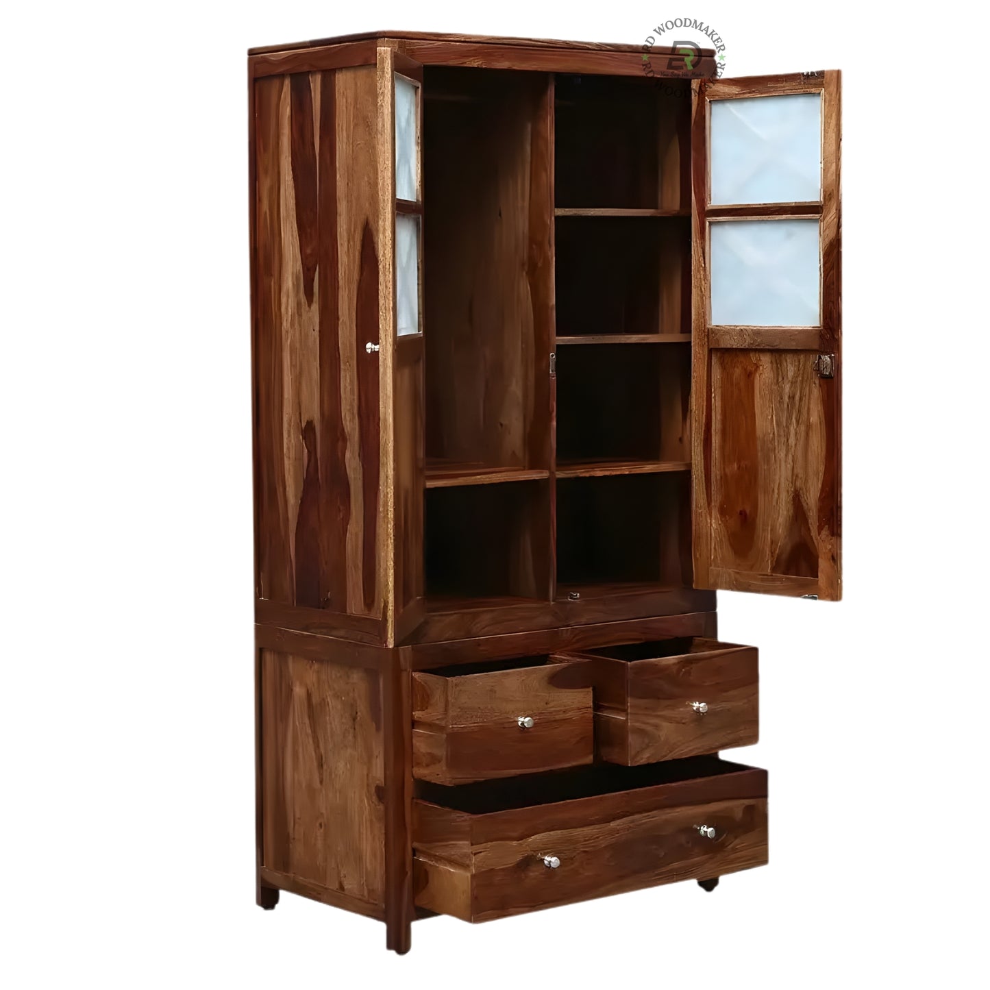 RUSTIC WOVEN WOOD BLOCK PATTERN 2-DOOR WARDROBE